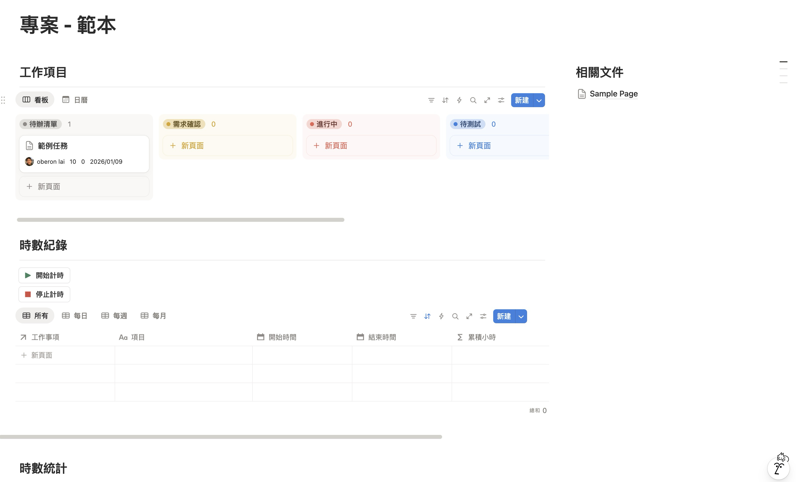 OnePage Project 專案管理範本總覽